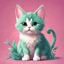 Placeholder: A heartwarming cartoon illustration featuring an irresistibly cute mint-colored cat on a vibrant pink background, (heartwarming cartoon:1.4), (cute mint-colored cat:1.5), (vibrant pink background:1.3), (expressive mint hues:1.2), influenced by the styles of heartwarming cartoonists, trending on ArtStation, Intricate, Sharp focus, vibrant lighting, (whimsical:1.4), (captivating details:1.5), (lush fur details:1.3), Cartoon, Masterful, Captivating, High Detail, Cinematic view