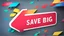 Placeholder: 3d red arrow pointing left, background where colorful arrows racing past lice nascar. "SAVE BIG" written in front arrow