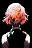 Placeholder: Padparadscha - Houseki no Kuni on a black background stands with his back but turns to face the screen