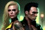 Placeholder: Jason David Frank short dark hair with hugging pretty blonde shorthaired sad girl crying, photo realistic, modern dark fantasy, penthouse