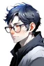 Placeholder: A developer wearing glasses, digital art, profile picture, anime face, white background.