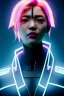 Placeholder: portrait, Asian cyborg woman, ghost in the shell style :: symmetry photography, cyberpunk, pink hair, makeup, long line eye, light iris, :: latex coat, japanese traditional pattern, wires and circuits, pink, white, black :: cinematic, Ultra realistic, dark scene, soft color, highly detailed, unreal engine 5, RTX, ultra detail, 3d, finely drawn, high definition.