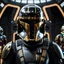 Placeholder: star wars bald male corellian pilot wearing dark gunmetal grey and black First Order special forces TIE pilot armored flightsuit and helmet with gold trim inside the jedi temple, centered head and shoulders portrait, hyperdetailed, dynamic lighting, hyperdetailed background, 8k resolution, volumetric lighting, light skin, fully symmetric details