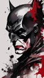 Placeholder: poster in two gradually, a one side half face Batman dark tones and other side half face Joker darkred tones, painting by Yoji Shinkawa,