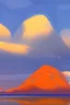 Placeholder: basic paint of big rock mountains with and orange dawn sky with no clouds close montains