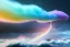 Placeholder: precise digital photo of a rgb random multicolour tornado made of smoke particles, over a stormy ocean, high waves colliding with the smoke, foam, intricate, 8k, extremely detailed, cgi, hyperrealistic render, volumetric lighting, impressive volumetric clouds, vitality colors, double precision