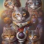 Placeholder: prompt, Fantasy harlequin cats by Louis Wain, by Catherine Abel, by Gediminas Pranckevicius, fantasy, oil on canvas, beautiful, high details, ultra detailed, crisp quality, colourful, high definition