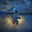 Placeholder: toddler with teddy bear seen on the back in a field at night with lots of stars, looking at an apparition in the sky