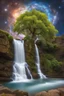 Placeholder: Tree of universes. The third is the presence of the past, present and future. On the waterfall of the past