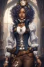 Placeholder: young mulatto sorceress, snow white wavy hair, dressed as a steampunk naval officer