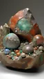 Placeholder: A grayish copper brown rocky canyon with multicolored geodes designed in Ica stones painted by Raymond Duchamp-Villon