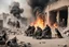 Placeholder: 10 bloody elders in with sad dogs in wheelchairs trying to escape from falling bombs in a ruined city in Palestina, smoke and fire and explosions