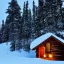 Placeholder: Log cabin in deep snow with glowing windows