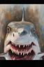 Placeholder: up close realistic oil painting of a shark, in impasto style, thick strokes of oil paint