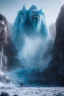 Placeholder: Giant scary ice and stone humanoid monster, dramatic scenery, cold light