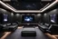 Placeholder: a black themed dedicated home cinema room with LED ambient lighting in the walls make sure the room is completely symmetrical