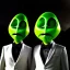 Placeholder: Portrait of two aliens wearing tuxedos with an idyllic countryside manor background, realistic 4k