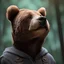 Placeholder: Photo of a cool bear wiht a casquette, a blue sweet, 8k, unreal engine, very detailed, cinema 4D, forest background, perfect angle