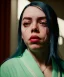 Placeholder: Billie Eilish, bathrobe, stockings, high detail, realistic, 8k, not to be distinguished from a photo, identical pupils