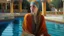 Placeholder: Neoclassicism pool arabic people woman in pool painting realistic cote d'azur colorfull