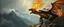 Placeholder: pin hole picture, master oil painting by Rembrandt, good afternoon turtle dragon with fire breath blowing against camera, in mountain pass