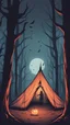 Placeholder: Tim Jacobus style illustration tent in haunted forest, halloween aesthetic