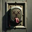 Placeholder: doorbell that has X's for eyes and a tongue hanging out to the side, concept art, digital art, hyperrealistic