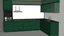 Placeholder: dark green kitchen with forest wallpaper on the white wall, very realistic