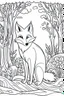 Placeholder: DRAW TO COLORING OF A FOX ON THE FOREST, BLACK AND WHITE CARTOON STYLE, LOW DETAILS, THICK LINES, NO SHADINGLINES