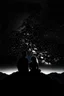 Placeholder: Black background on a mountaintop. A silhouette of a fit human man and a silhouette of a fit human woman sitting close to each other, looking at the stars. The man's arm is wrapped around the woman's shoulder.