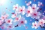 Placeholder: fantastic light pin blue background with 4 groups of cherry blossoms, blossoms only, blur background, smooth vector