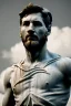 Placeholder: Ultra Realistic image, classical renaissance sculpture, white marble material, Lionel Messi, emperor style, gold Laurel leaves crown, chisel style, waist up portrait, epic, celestial, cinematic lighting, God light, god rays, 4k resolution, smooth details, ornate details, soft lighting, unreal engine 5, sky background.