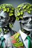 Placeholder: Surreal Couple Made Of Metal Skeletons With Flowering Vines Growing Through; Wearing Blue Gray Green Striped Business Suits With Paisley Shirts And Ties; Surreal, Intricately Detailed, Beautiful, Colorful