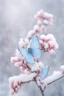 Placeholder: Light pink and light blue butterflies in the snowy winter