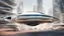 Placeholder: Curvy round Futuristic floating hover cars for passengers commuting