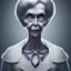 Placeholder: extrem tim burton style of old cruel lady stepmother, sharp focus