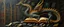 Placeholder: master oil painting by Escher and Giger, ancient library book dragon black and gold