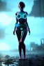 Placeholder: Ultra Realistic image, portrait, blonde woman, sweet Marylin Monroe face, perfect iris, glow eyes, glow makeup. Cyborg, Cyberpunk style, oversized transparent latex coat, yakuza tattoos body. fog, rain, soft color, highly detailed, unreal engine 5, ray tracing, RTX, lumen lighting, ultra detail, volumetric lighting, 3d, finely drawn, high definition, high resolution.