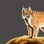 Placeholder: a lynx with golden fur dressed as a man standing on a mountain