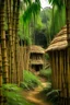 Placeholder: A (((village nestled amidst a lush bamboo forest))), with houses and structures crafted from (((interwoven bamboo))), exuding a serene ambiance