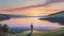 Placeholder: A hyper-realistic oil painting depicting a serene landscape with rolling hills and a crystal-clear lake reflecting the vibrant colors of the sunset, where a lone figure stands on the shore gazing into the distance