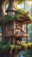 Placeholder: magazine cover, portrait of sleepy dog bug squirrel in a tree house in wonderful enchanted magical forest by river,bokeh like f/0.8, tilt-shift lens 8k, high detail, smooth render, down-light, unreal engine, prize winning