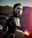 Placeholder: retro sci-fi portrait image from 1960, supermarket parking explosion, fire, classic black widow, young Scarlett Johansson, tight latex suit, superhero marvel, soft color, highly detailed, unreal engine 5, ray tracing, RTX, lumen lighting, ultra detail, volumetric lighting, 3d, finely drawn, high definition, high resolution.