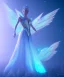 Placeholder: A crystalised queen, atmospheric, realistic, unreal engine, cinematic lighting, octane render. blue, pink, transparency, light, shine,bright, full body, transparent wings, blonde, long hair