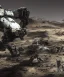 Placeholder: Crashed photorealistic futuristic destroyed mechanical mechwarrior abandoned wreckage on the lunar surface