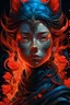 Placeholder: A girl face in the backgound in James Jean illustration style, vibrant colors, red colors, intricate details, flowing objects, ethereal lighting, 4k resolution, black background