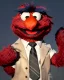 Placeholder: hybrid character, Elmo muppet head, realistic man body, human arms and hands, Shirt and tie, concept art, smooth, unreal engine 5, god lights, ray tracing, RTX, lumen lighting, ultra detail, volumetric lighting, 3d, finely drawn, high definition, 4k.