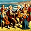 Placeholder: Ludwig van Beethoven, Johannes Brahms, Wolfgang Amadeus Mozart, Antonin Dubzek and Johann Sebastian Bach stand on the boardwalk on the beach in San Francisco and play violins in front of children, men and women who sit on the floor and listen to them,