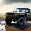 Placeholder: photorealistic shot, muddy military toy truck, monotone color palette, sharp focus, puddle reflection, tire water splash, refraction, mist on the horizon, shadowcast, detailed and intricate, cinematic composition, micro, tilt shift photography