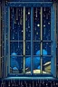 Placeholder: ventana de cerca viendo al cielo de noche con una lluvia de estrellas. caricatura